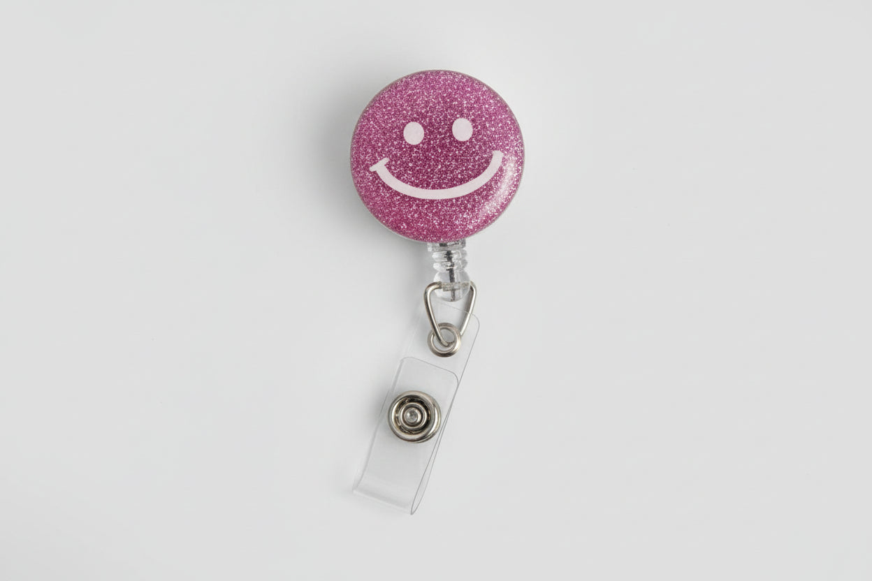 Glitter Badge Reel - Smiley Face