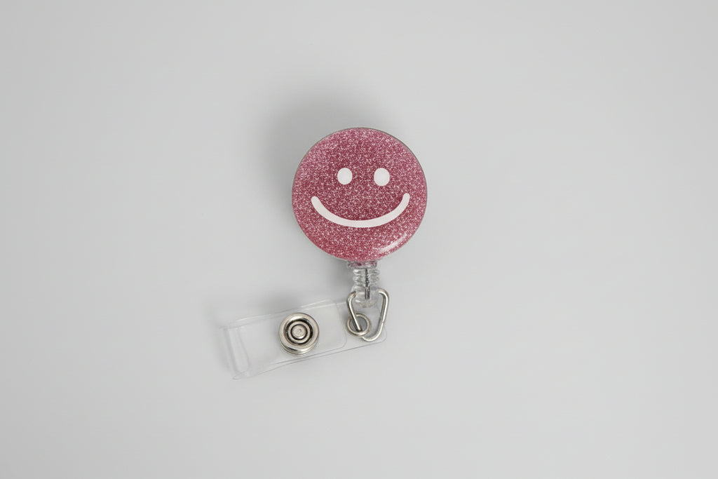 Glitter Badge Reel - Smiley Face