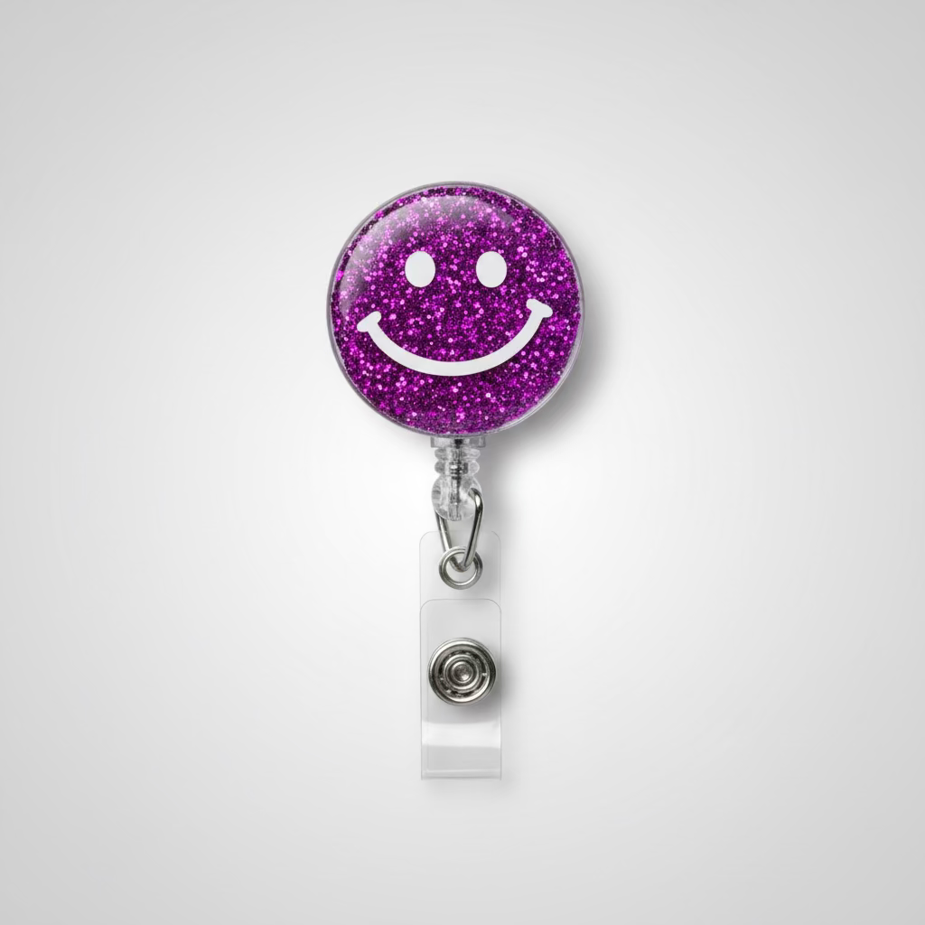 Glitter Badge Reel - Smiley Face